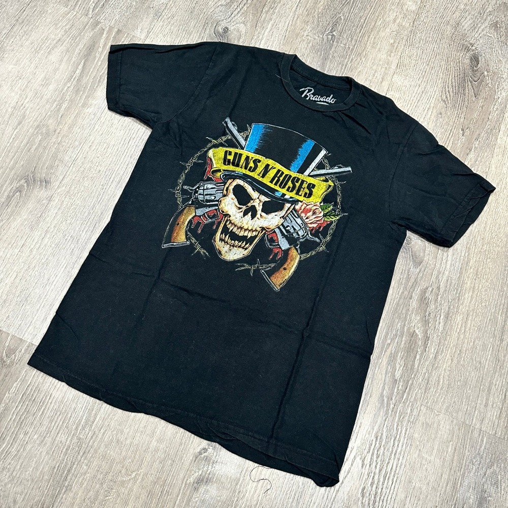 Bravado Guns N Roses Skull Top Hat T-Shirt Mens Medium Black Rock Band‎ TShirt
